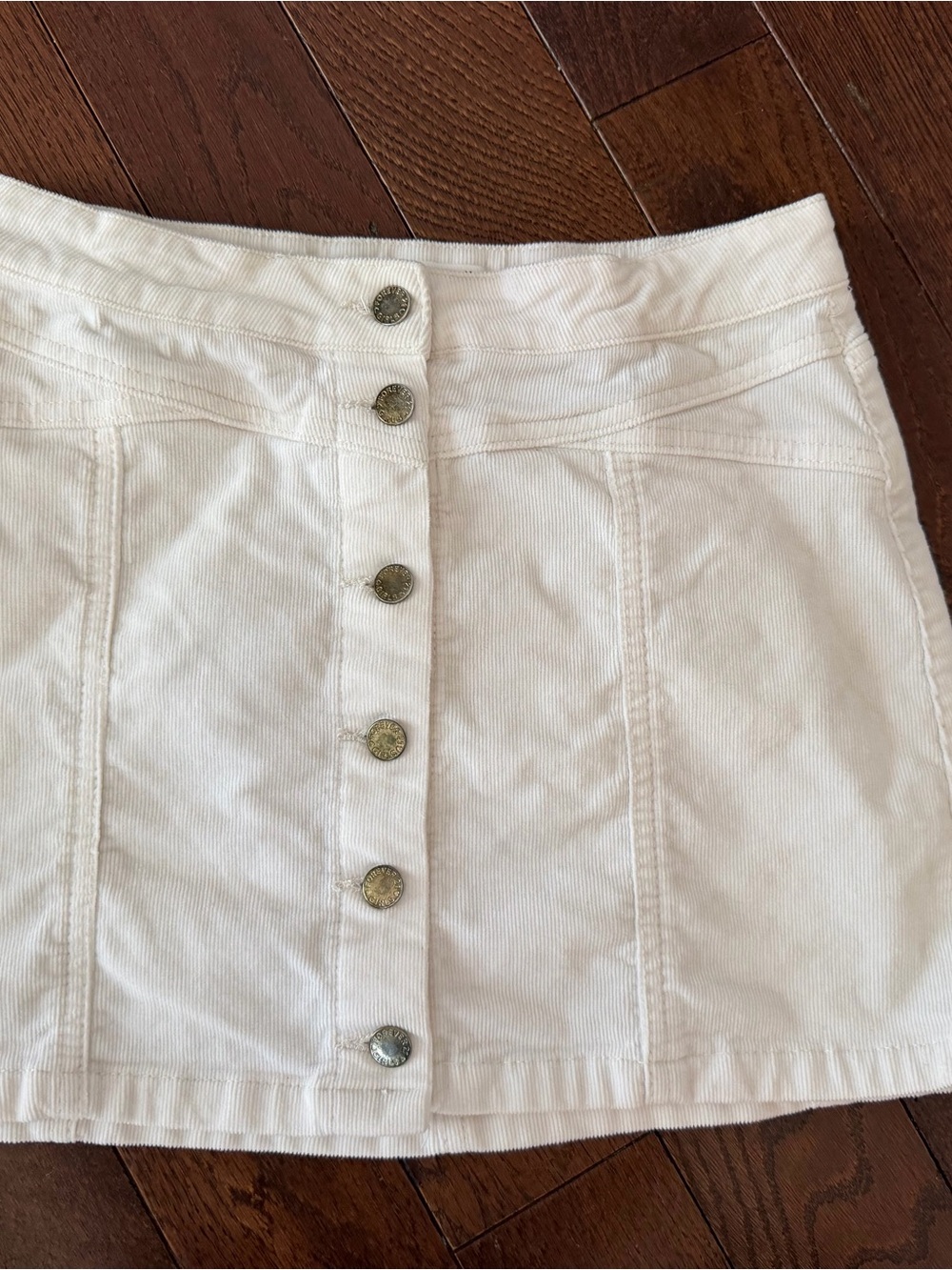 Forever 21 White Button-Front Corduroy Mini Skirt